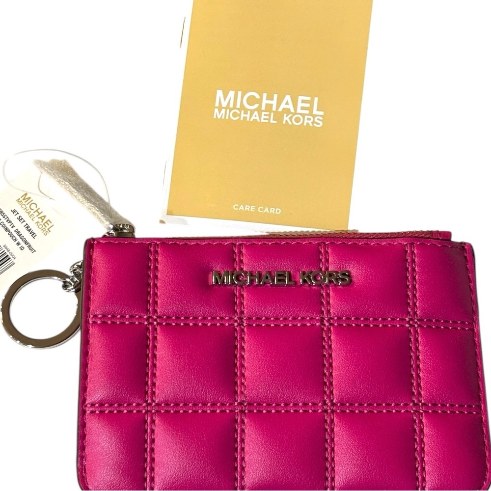 ‼️Low Start‼️$228 Retail NWT Michael Kors Jet Set Quilted Card Wallet Pink - Picture 4 of 7